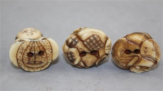 Eight Japanese ivory netsuke and four other items, late 19th / early 20th century,